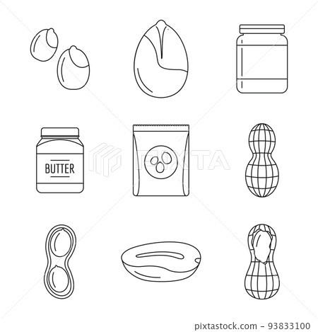 Peanut nuts butter jar icons set, outline style 93833100