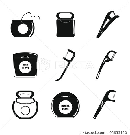 Floss dental teeth icons set, simple style 93833120