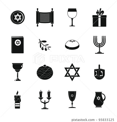 Chanukah jewish holiday icons set, simple style Chanukah jewish holiday icons set, simple style 93833125