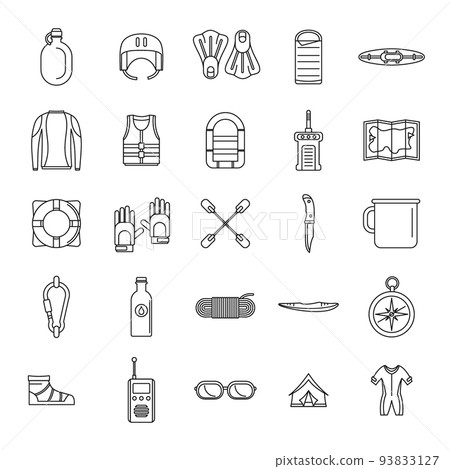 Rafting kayak water canoe icons set, outline style 93833127