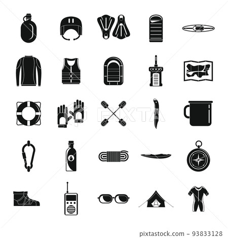 Rafting kayak water canoe icons set, simple style 93833128