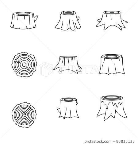 Stumps tree log wood icons set outline style - Stock Illustration ...
