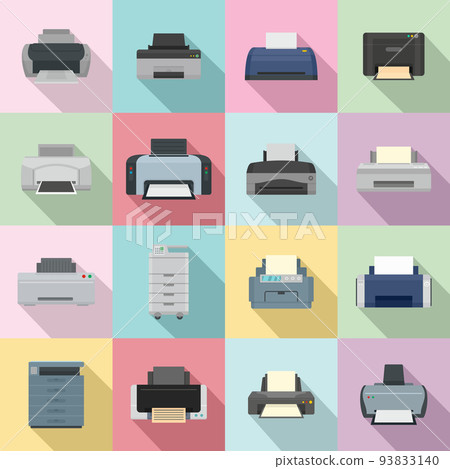 Printer office copy document icons set flat style 93833140