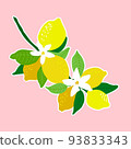 Lemon fruits and lemon flowers on the branch. Vector illustration great for labels, posters and 93833343
