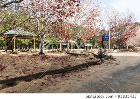 Photograph of flood damage in a recreational pagoda after flooding in the Hawkesbury river in Australia 93833413