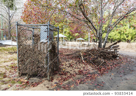 Photograph of damage in Wisemans Ferry Park Reserve after flooding in the Hawkesbury river in Australia Photograph of damage in Wisemans Ferry Park Reserve after flooding in the Hawkesbury river in Australia 93833414