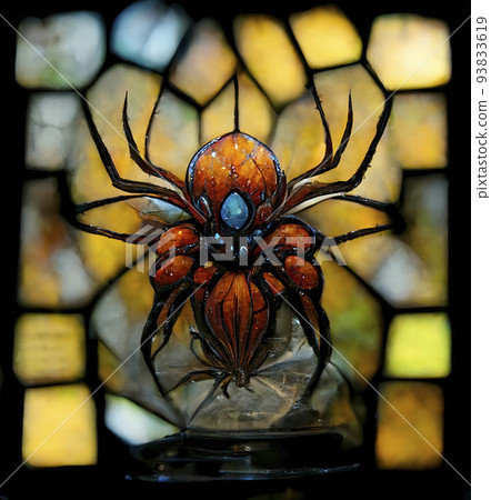 bejeweled spider embedded on a colorful stained glass 93833619