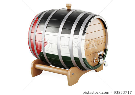 Wooden barrel with Palestinian flag, 3D rendering Wooden barrel with Palestinian flag, 3D rendering 93833717