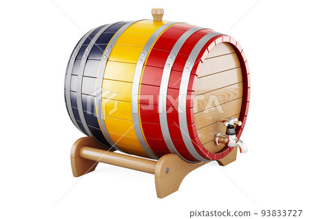 Wooden barrel with Romanian flag, 3D rendering 93833727