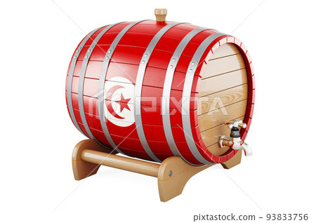 Wooden barrel with Tunisian flag, 3D rendering 93833756