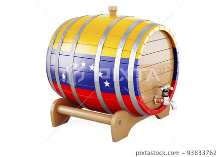 Wooden barrel with Venezuelan flag, 3D rendering 93833762