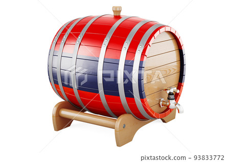 Wooden barrel with Armenian flag, 3D rendering 93833772
