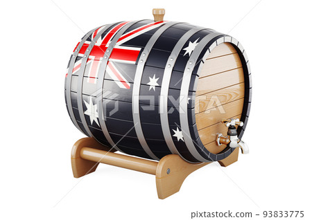 Wooden barrel with Australian flag, 3D rendering Wooden barrel with Australian flag, 3D rendering 93833775