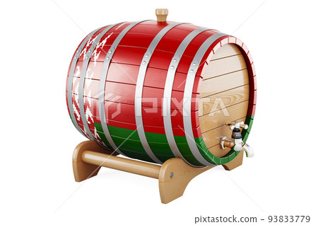 Wooden barrel with Belarusian flag, 3D rendering Wooden barrel with Belarusian flag, 3D rendering 93833779