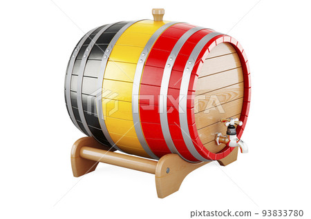 Wooden barrel with Belgian flag, 3D rendering Wooden barrel with Belgian flag, 3D rendering 93833780