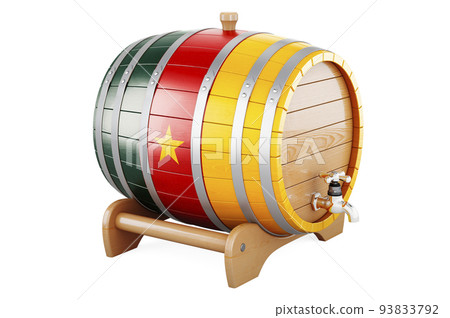 Wooden barrel with Cameroonian flag, 3D rendering 93833792