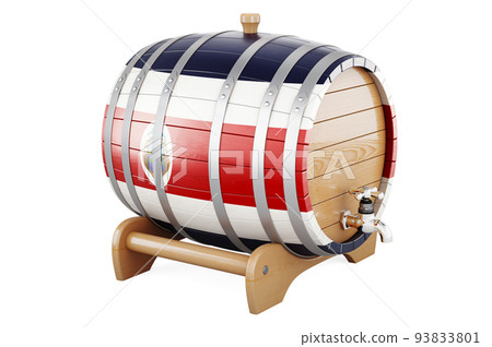 Wooden barrel with Costa Rican flag, 3D rendering 93833801