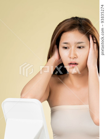 Ardent young girl feels insecure about her damaged hair. 93835274