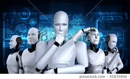3D rendering of robot hominoid group 3D rendering of robot hominoid group 93835608