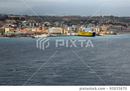 A city in southern Italy seen from a boat in the Strait of Messina A city in southern Italy seen from a boat in the Strait of Messina 93835670