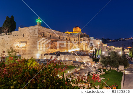 Jerusalem Old City at Night - View from Dung Gate towards Temple Mount and Al Aqsa Jerusalem Old City at Night - View from Dung Gate towards Temple Mount and Al Aqsa 93835866