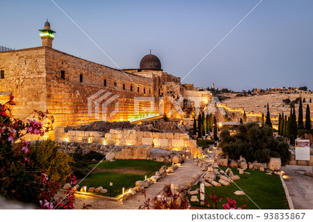 Jerusalem Old City at Night - View from Dung Gate towards Temple Mount and Al Aqsa Jerusalem Old City at Night - View from Dung Gate towards Temple Mount and Al Aqsa 93835867