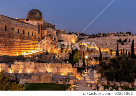 Jerusalem Old City at night - View from Dung Gate towards Temple Mount and Al Aqsa Jerusalem Old City at night - View from Dung Gate towards Temple Mount and Al Aqsa 93835868