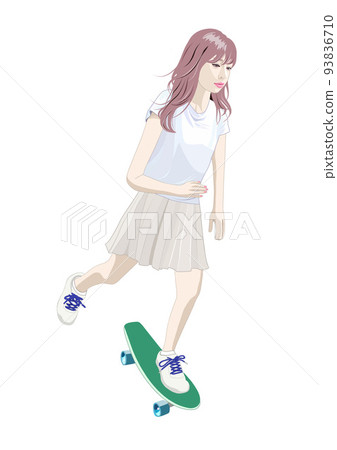 一個女孩騎滑板的插圖 93836710
