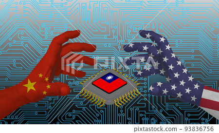 China and the US try to take Taiwan's semiconductors, the real reason for the war. In the background a stylized electric board China and the US try to take Taiwan's semiconductors, the real reason for the war. In the background a stylized electric board 93836756