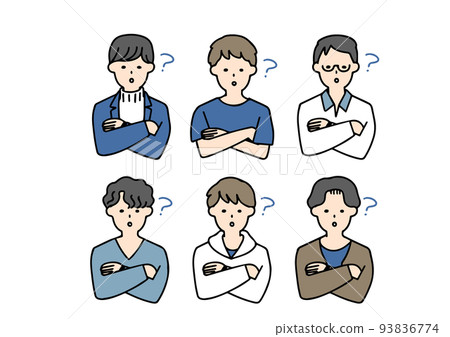 Icon set that men in various casual clothes are wondering Icon set that men in various casual clothes are wondering 93836774