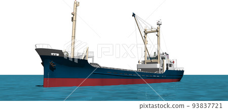 It is an illustration of a blue cargo ship moored in the port. background transparent image 93837721