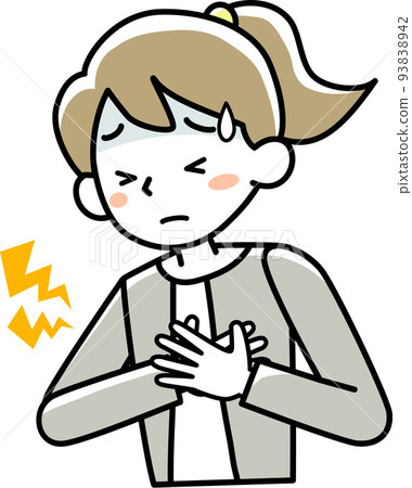 Upper body of a young woman suffering from chest pain 93838942