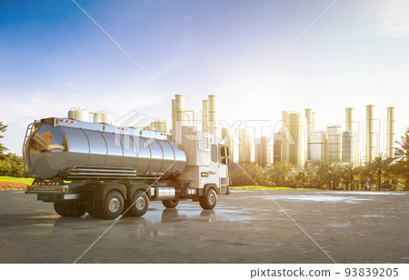 Logistic oil tank semi trailer truck at oil refinery Logistic oil tank semi trailer truck at oil refinery 93839205