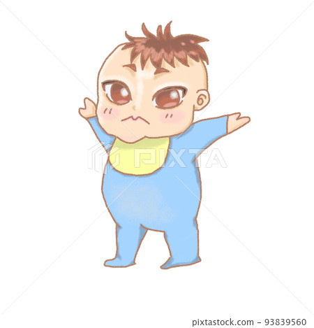 baby boy in blue clothes standing up 93839560