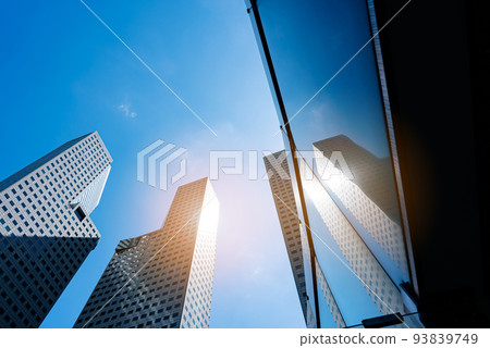 Office tall building. Low angle view of skyscrapers modern office building city 93839749