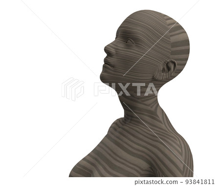 3d model of a bald woman on a white background. Gray mannequin with streaks. 3d model of a bald woman on a white background. Gray mannequin with streaks. 93841811