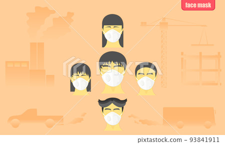 people wearing protect face mask from car bus industrial construction air pollution in the city vector illustration eps10 93841911