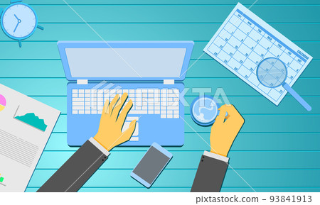 social media management hand typing character information and holding coffee charts report calendar. business marketing concept. wood blue green background vector illustration eps10 social media management hand typing character information and holding coffee charts report calendar. business marketing concept. wood blue green background vector illustration eps10 93841913