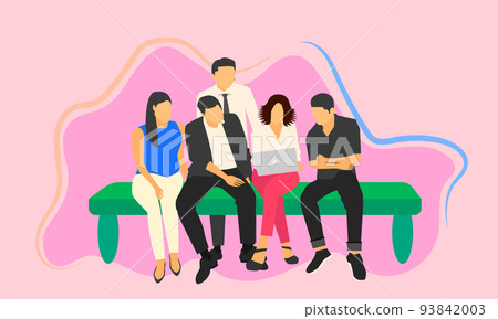 cartoon male female group teamwork looking at labtop talk about something.vector illustration eps10 93842003