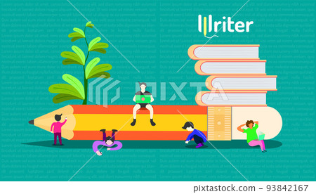 i'm writer. the human writing some story to public it online and reading content for create script drama action for actor. the pencil that mean your signature. vector illustration eps10 93842167