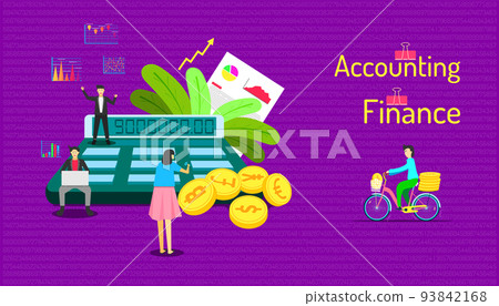 set of accounting and finance working element. customer is a human on bicycle keeping a lot of money to service team. show result with many type of graph. vector illustration eps10 set of accounting and finance working element. customer is a human on bicycle keeping a lot of money to service team. show result with many type of graph. vector illustration eps10 93842168