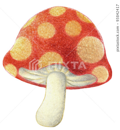 秋天紅色圓點蘑菇彩色鉛筆劃一點 93842417