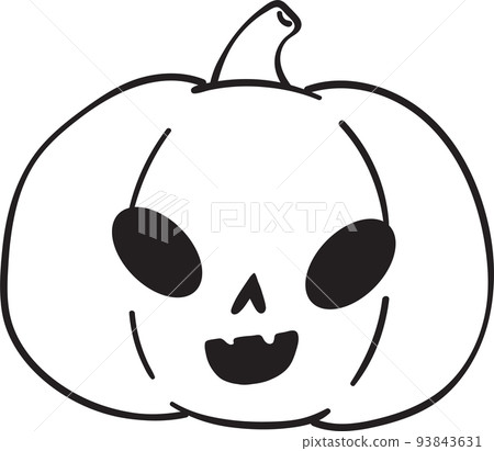 cute Halloween Jack o lantern pumpkin kawaii face set cartoon outline doodle vector for colouring book 93843631
