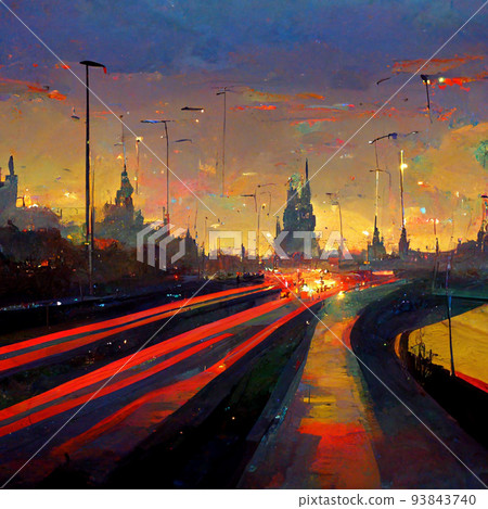 Night city illustration with neon glow and vivid colors. Night city illustration with neon glow and vivid colors. 93843740