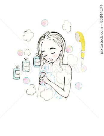 A woman washing her body in the bath - Stock Illustration [93844174 ...