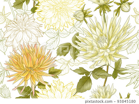 Dahlias flowers seamless pattern Dahlias flowers seamless pattern 93845180