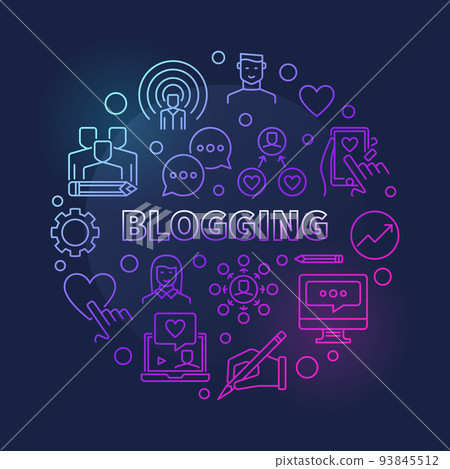 Blogging vector round concept colorful linear illustration 93845512