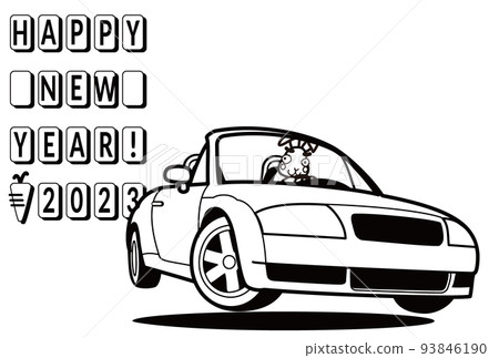2023年新年賀卡單色模板兔子和獨特的德式敞篷車 2023年新年賀卡單色模板兔子和獨特的德式敞篷車 93846190