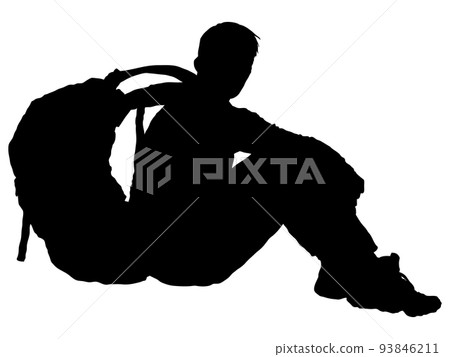 登山時休息的男性剪影 登山時休息的男性剪影 93846211