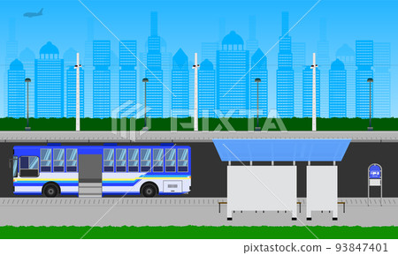 outdoor road in the city blue sky bus stop at station pole lamp sign horizontal vector illustration eps10 93847401